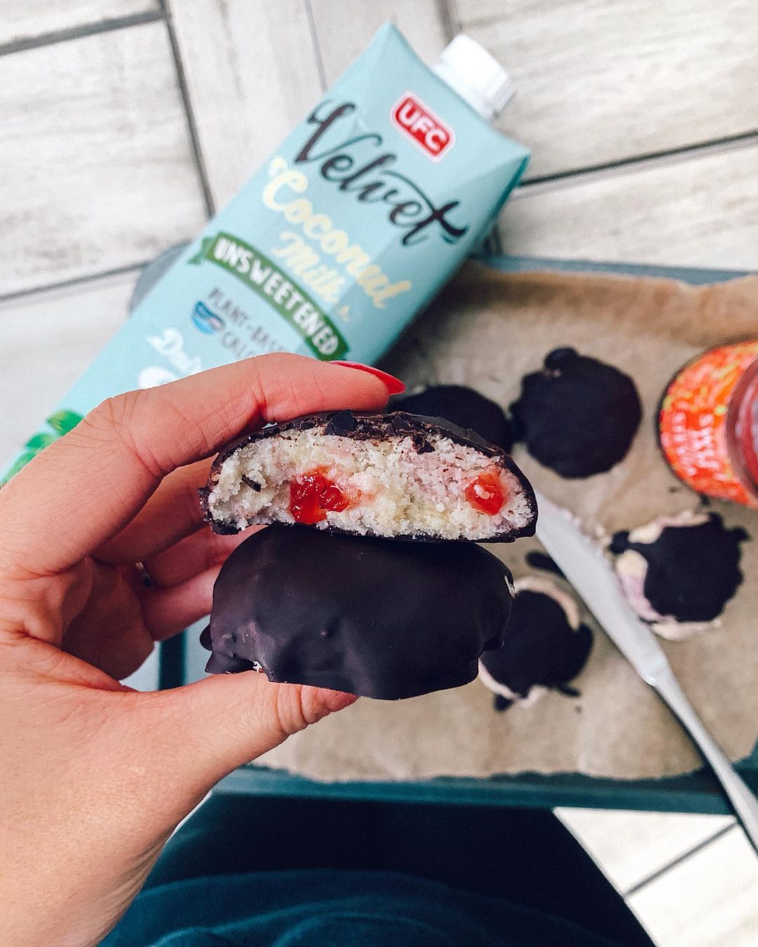 Jammy Chocolate and Coconut Cookies