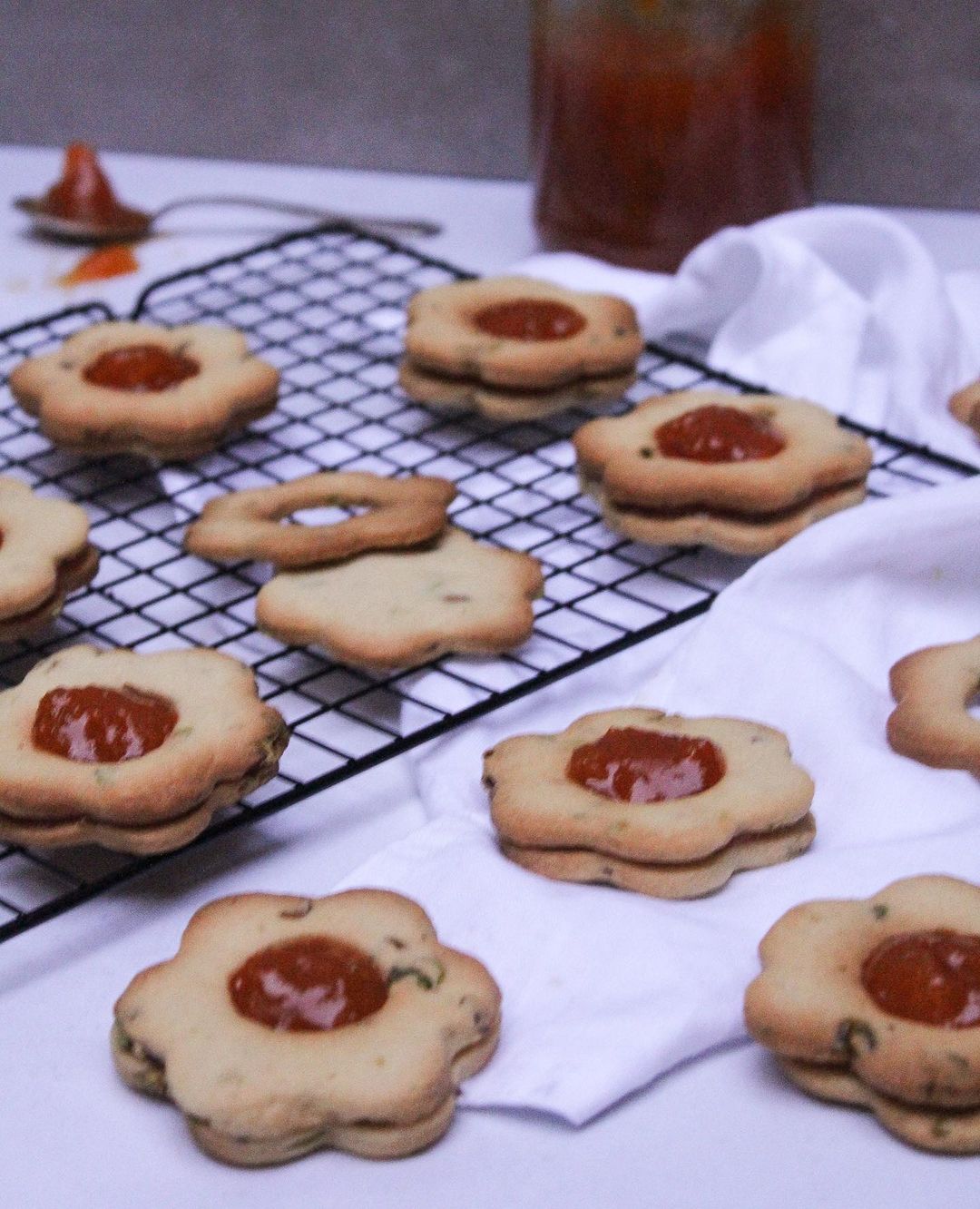 Pistachio and Apricot Jam Cookies