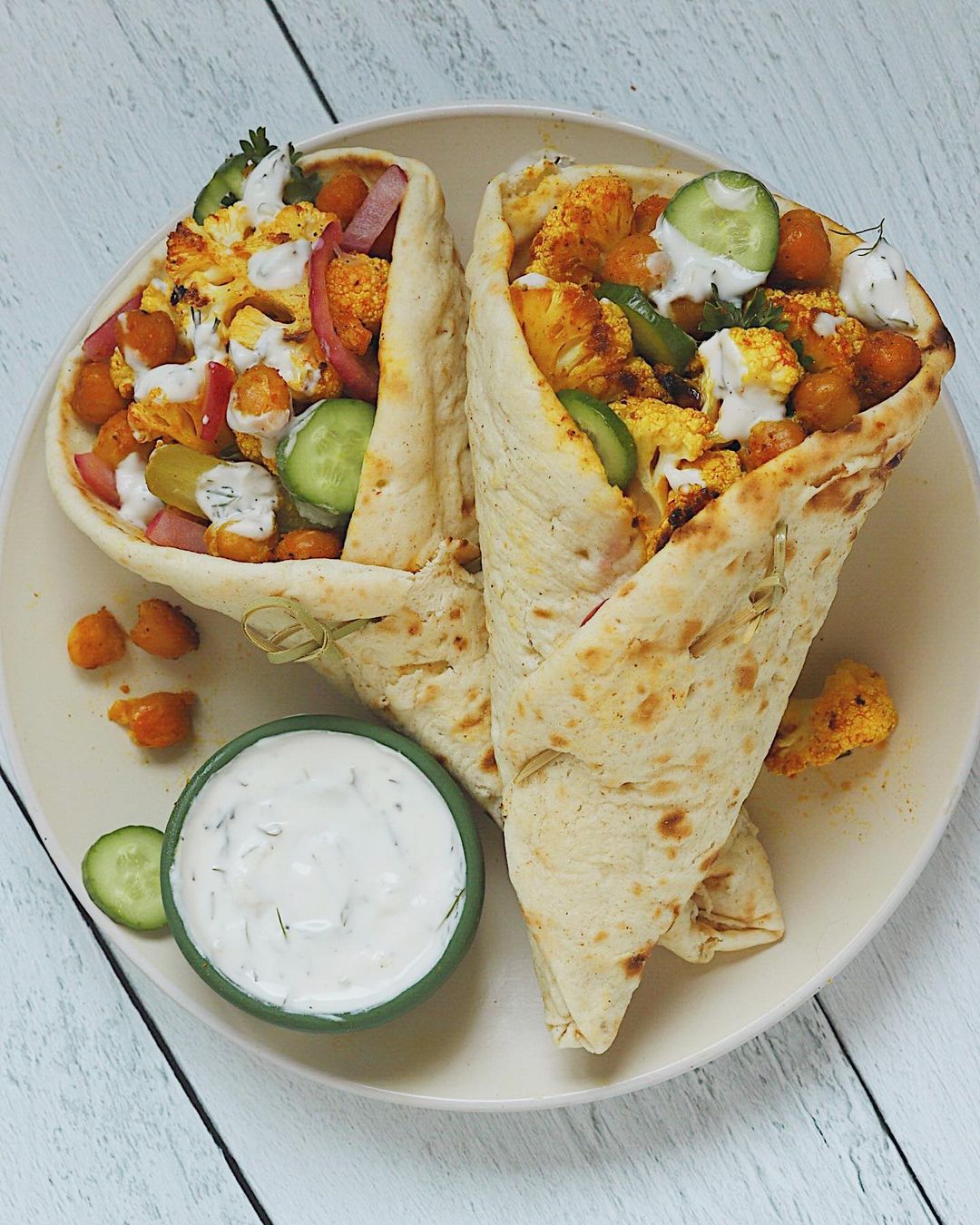 Roasted Cauliflower Chickpea Shawarma Wraps