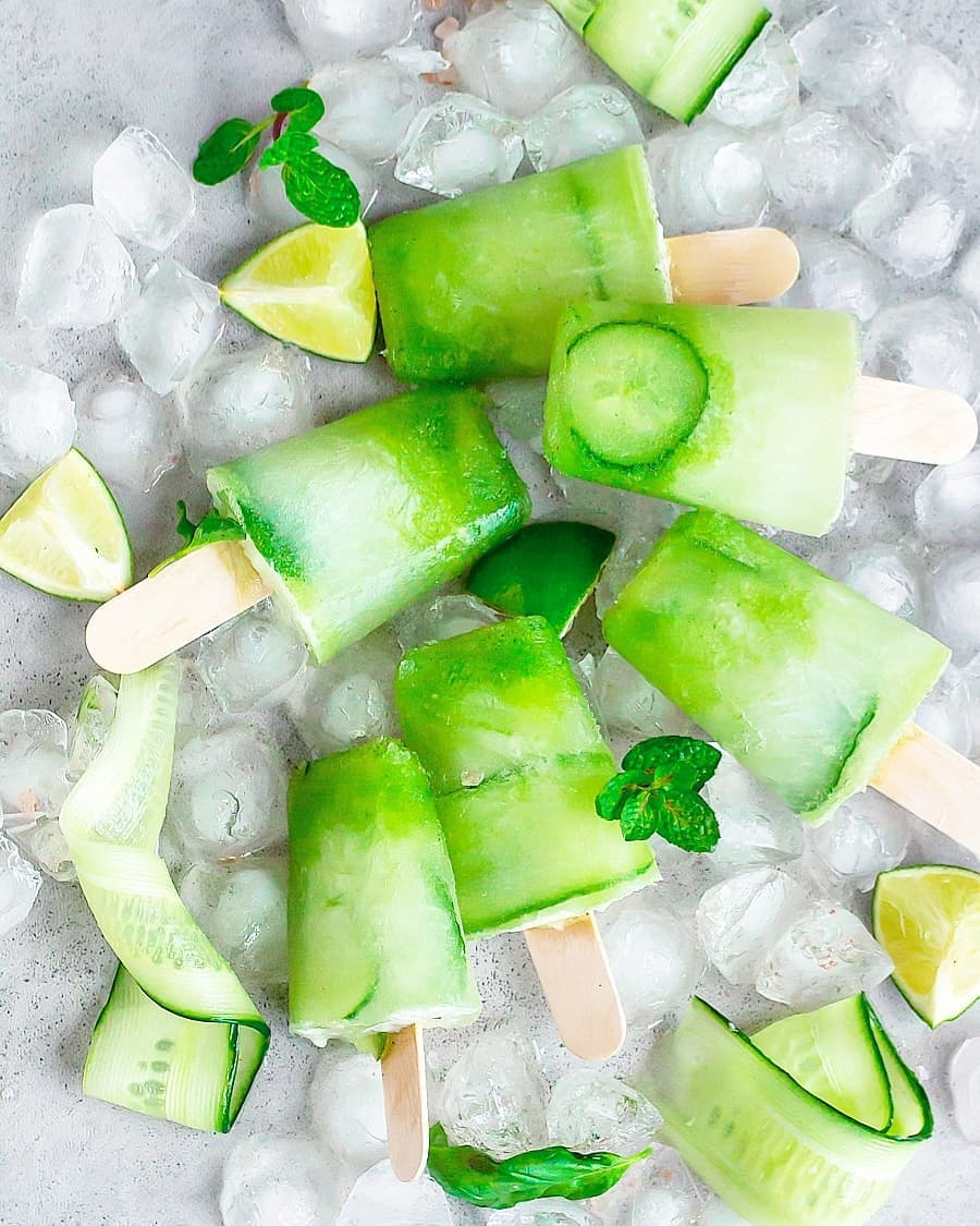 Cucumber Mint Lime Popsicles with Ginger Kick