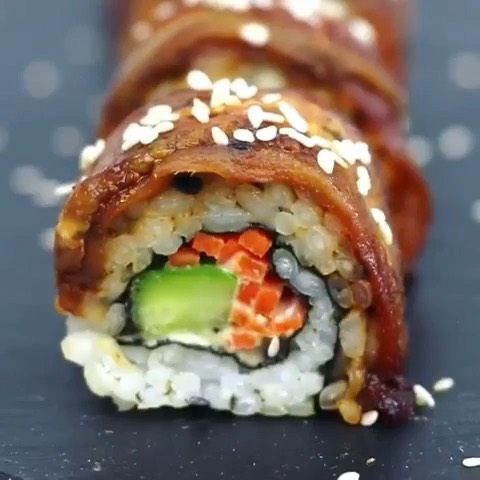 Vegan Eggplant Dragon Roll Sushi