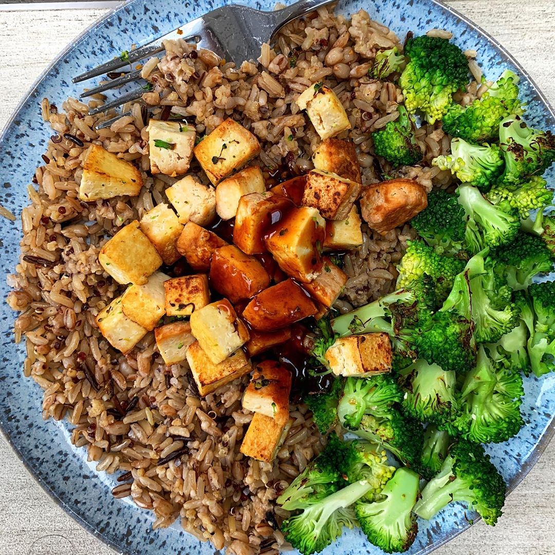 Teriyaki Tofu with Rice and Greens