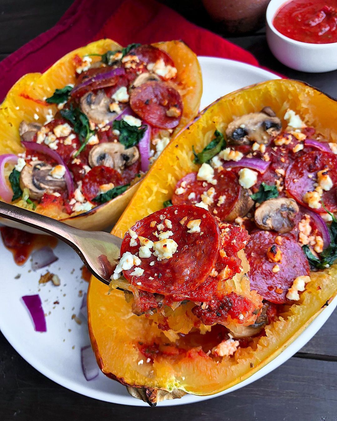 Savory Pizza Stuffed Spaghetti Squash Bake
