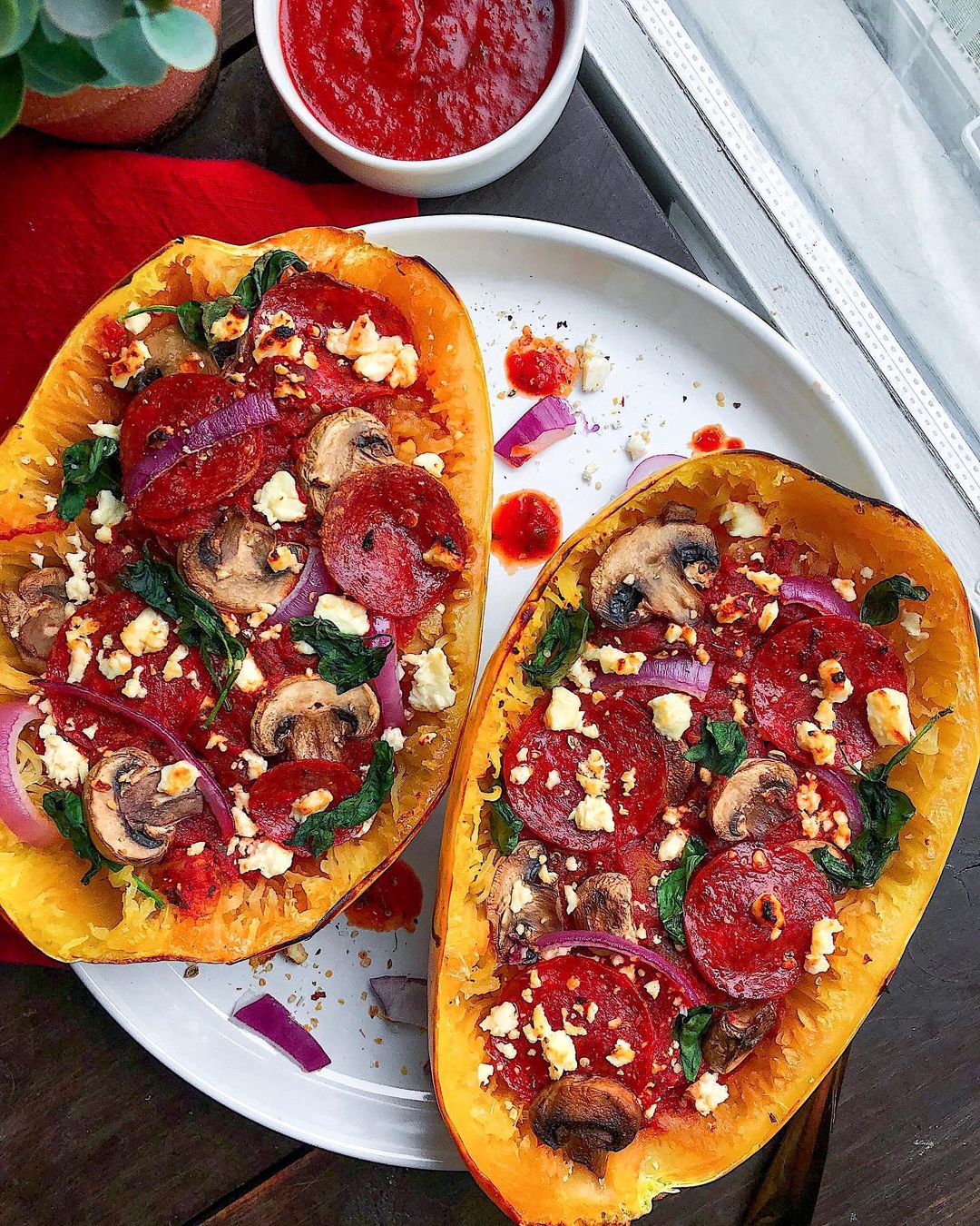 Savory Pizza Stuffed Spaghetti Squash Bake