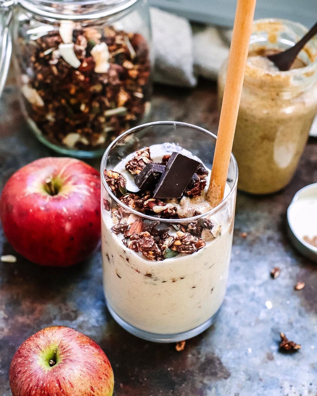 Apple & Almond Butter Smoothie Jar with Nutty Cacao Granola