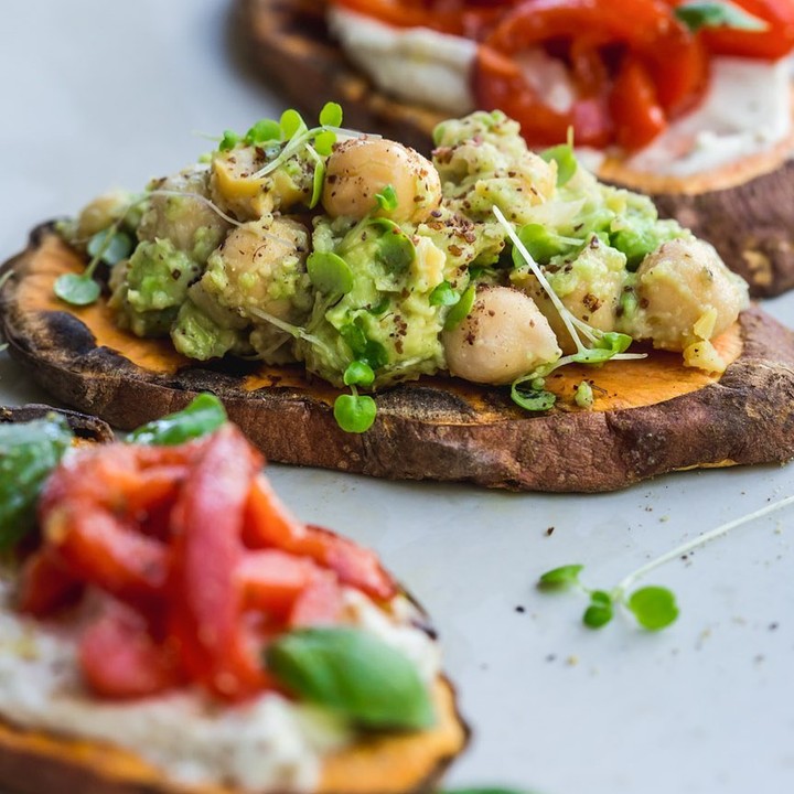 Sweet Potato Toast with Chickpea Avocado Topping