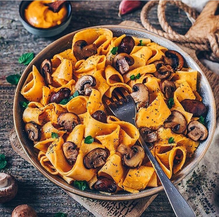 Pasta with Sweet Potato Sauce and Mushrooms