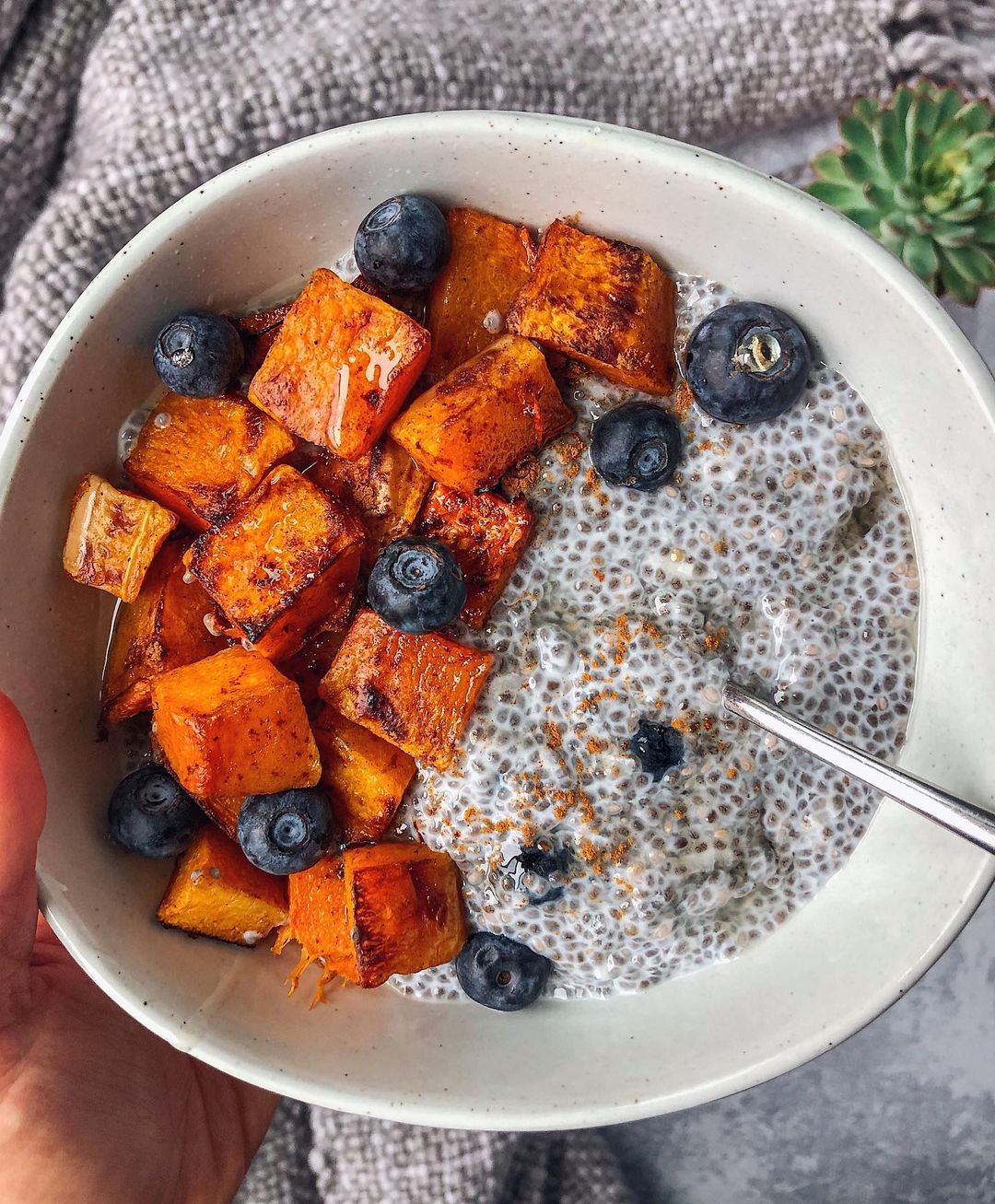 Cream Chia Pudding Topped with Pumpkin