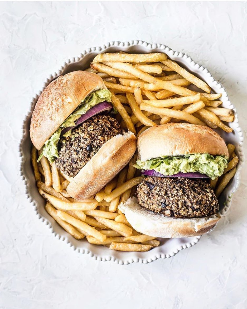 Sweet Potato Mushroom Guacamole Burgers
