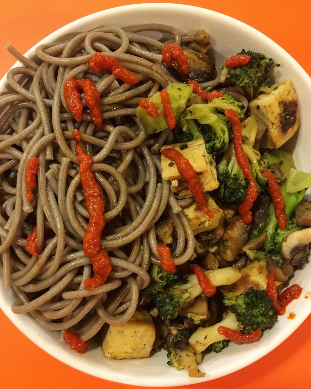 Tofu Broccoli Mushroom Stir Fry with Soba Noodles