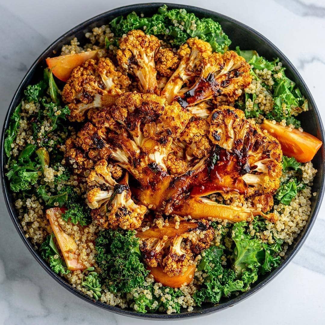 Smokey Cauliflower Steak with Roasted Quinoa and Kale Salad
