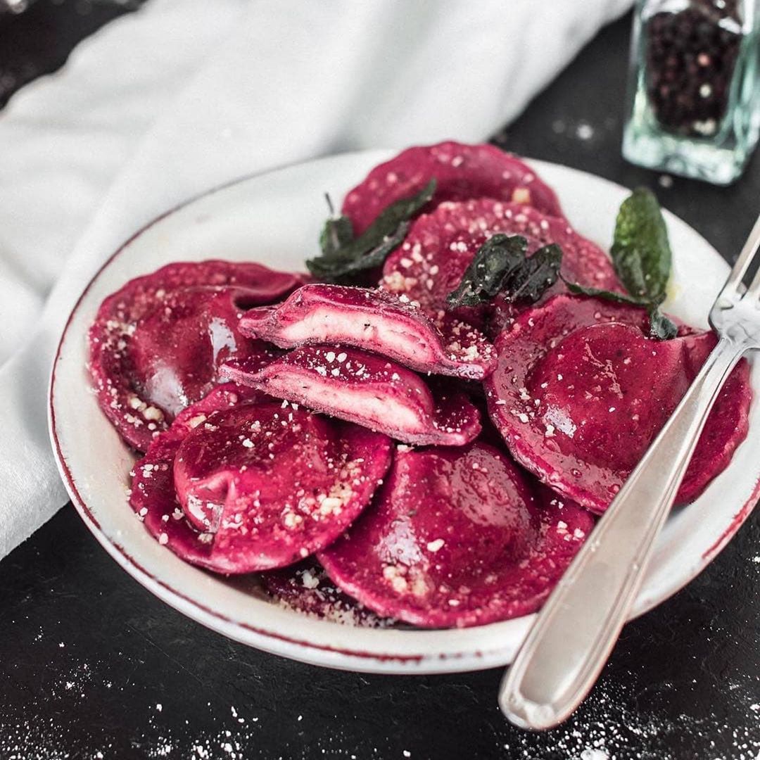 Beetroot Ravioli with Cashew Cream