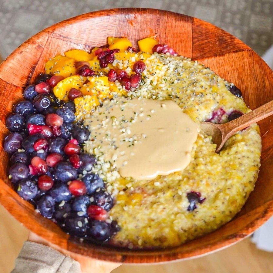 Vegan Oatmeal Bowl with Fruit Toppings