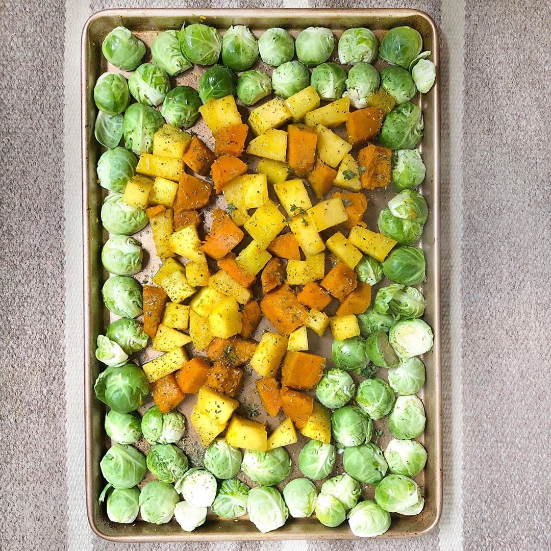 Roasted Brussels Sprouts and Butternut with Maple Glaze