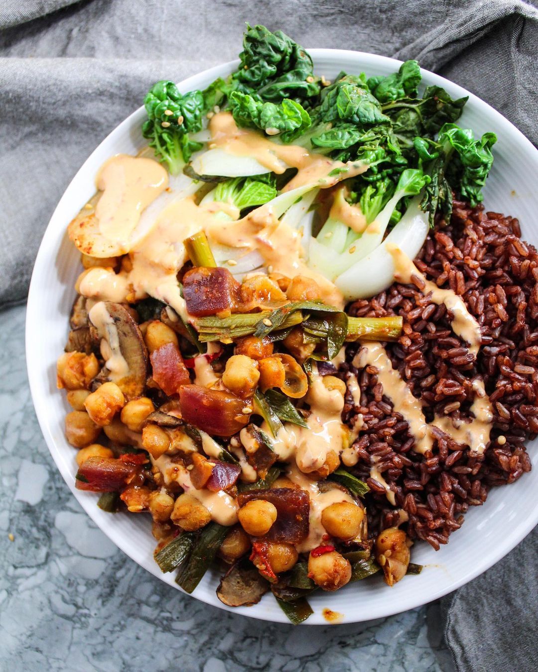 Spicy Korean Chickpeas with Onions and Mushrooms