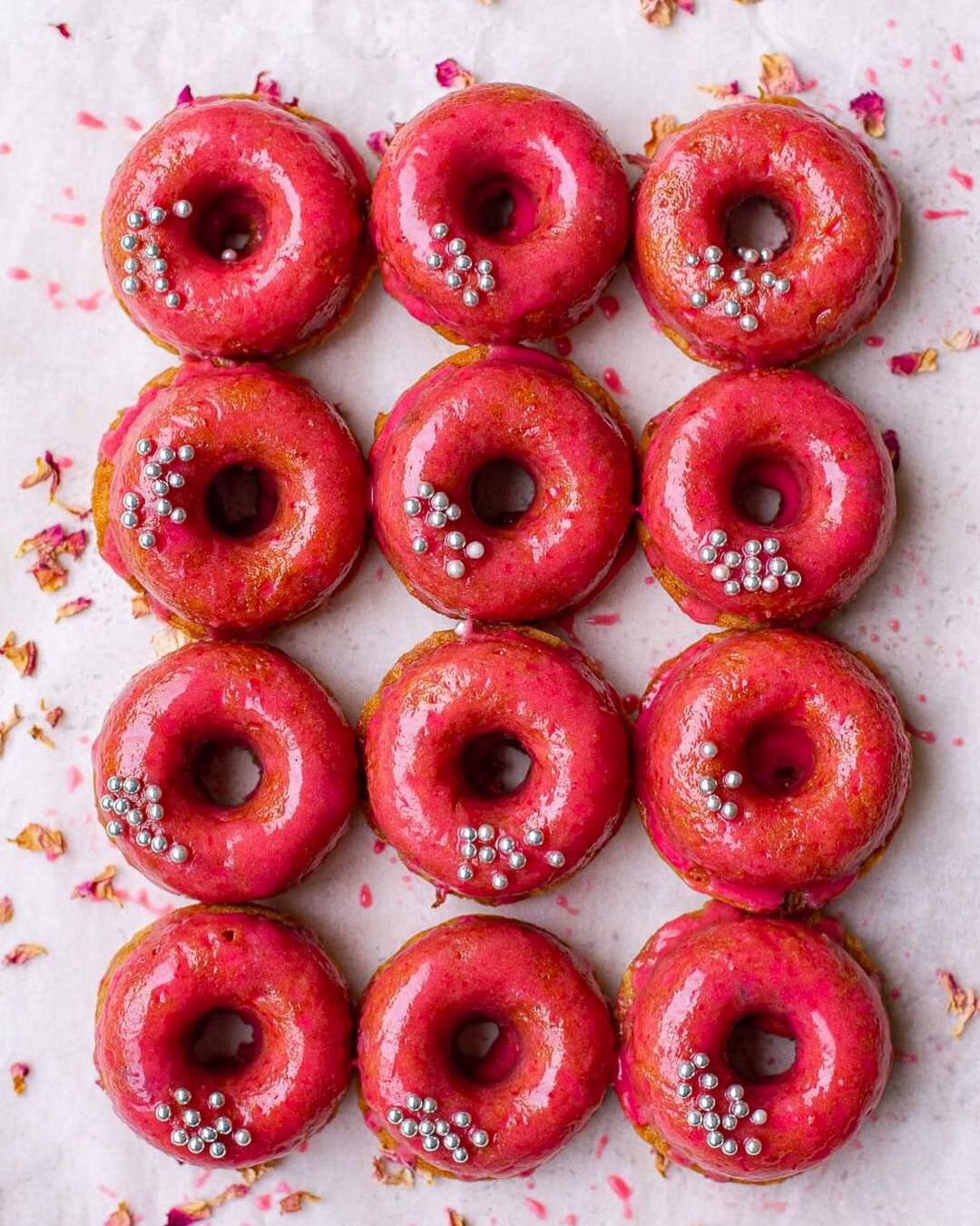 Vegan Vanilla Baked Donuts with Raspberry Glaze