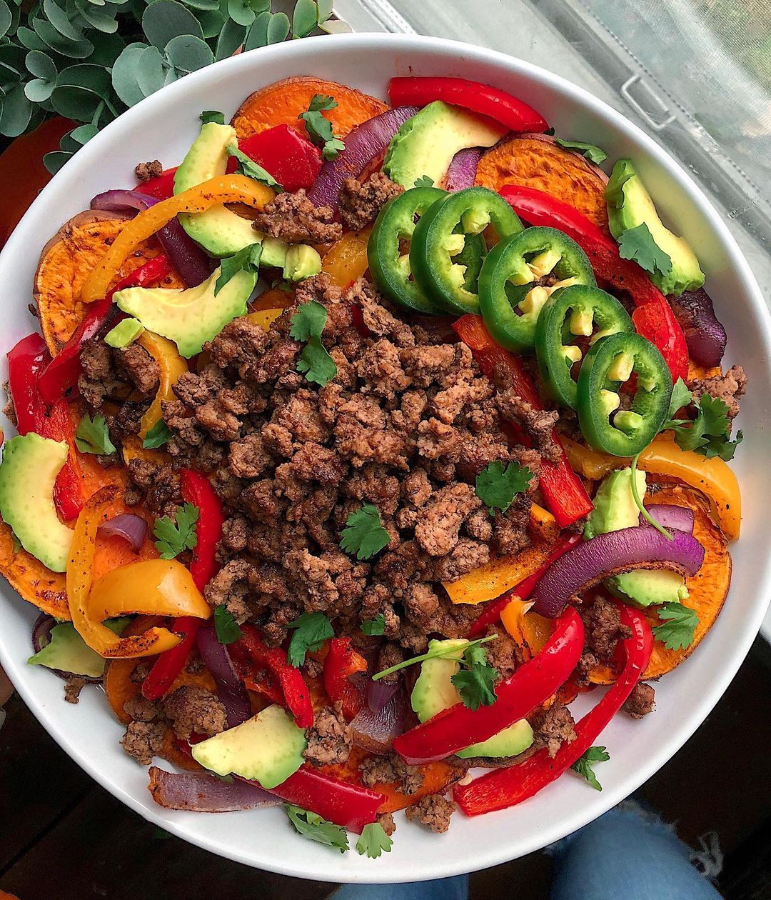 Baked Sweet Potato Nachos with Beef Toppings