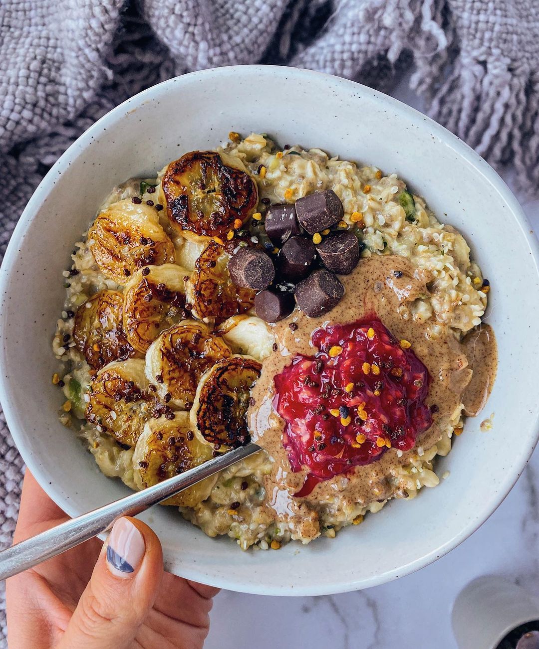 Salted PB&J Chocolate Overnight Oatmeal Bowl
