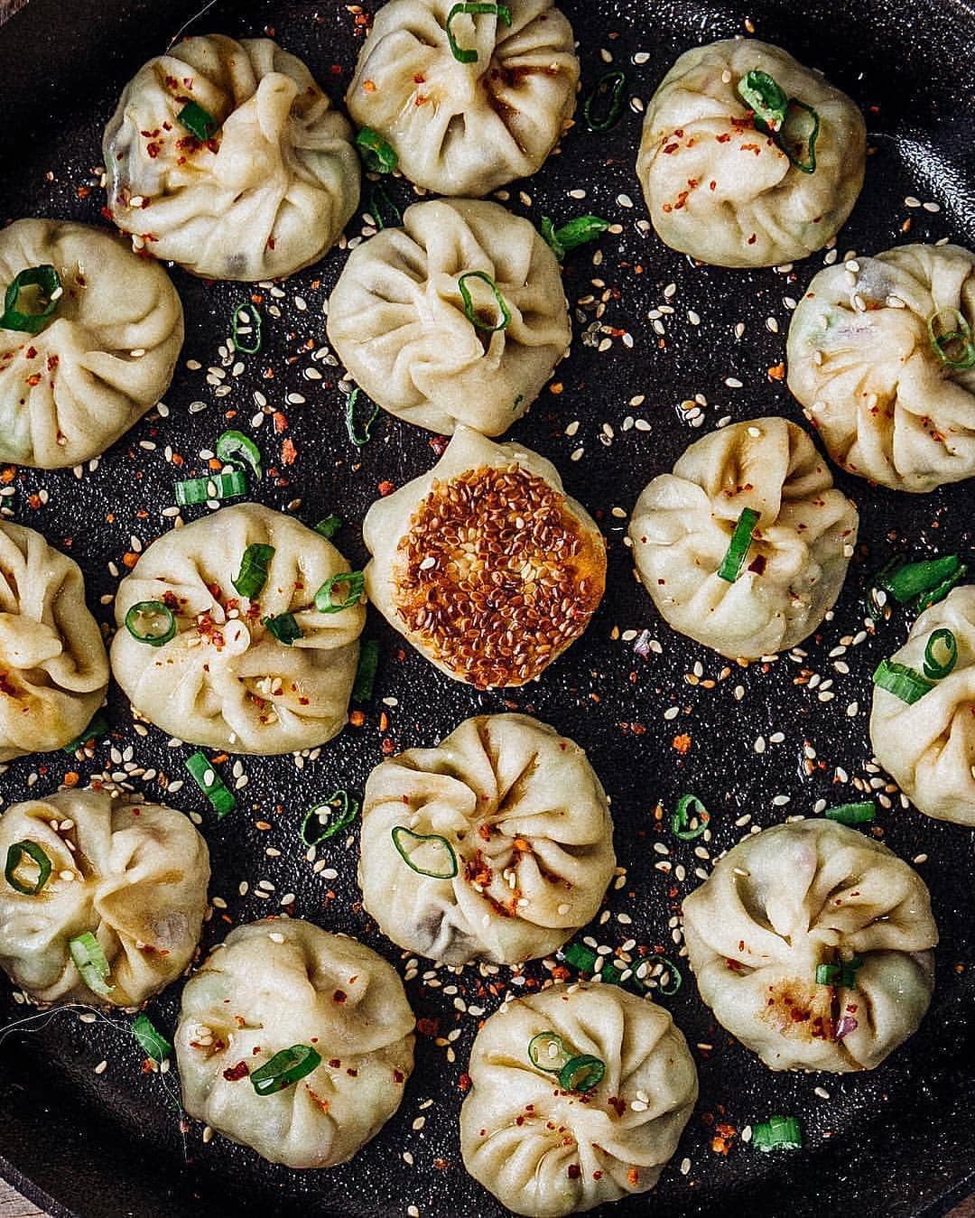 Vegan Dumplings with Sesame Seeds and Sauces