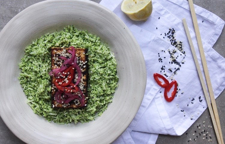 Broccoli Tofu Salad with Miso Dressing