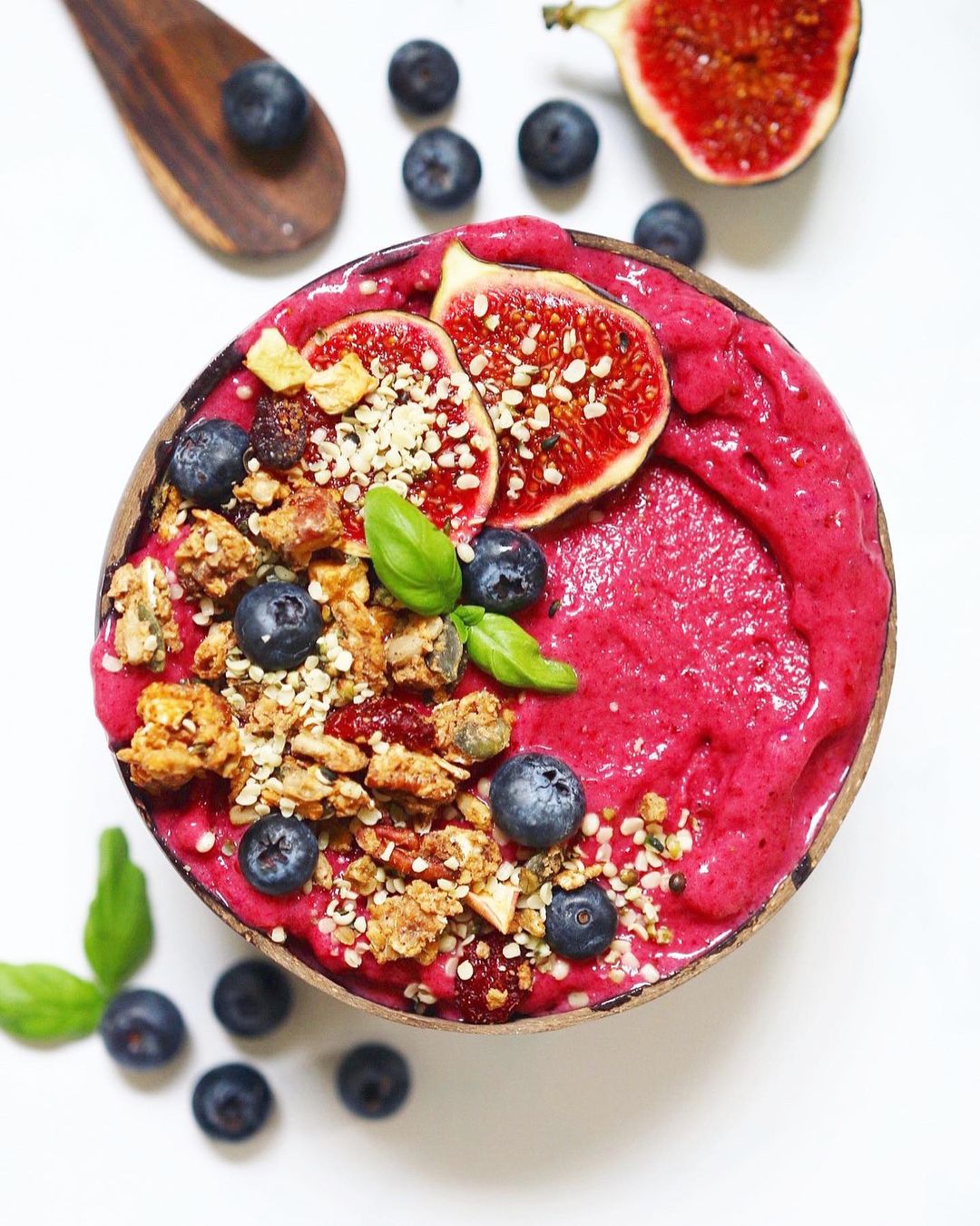 Pink Smoothie Bowl with Frozen Berries and Pitaya