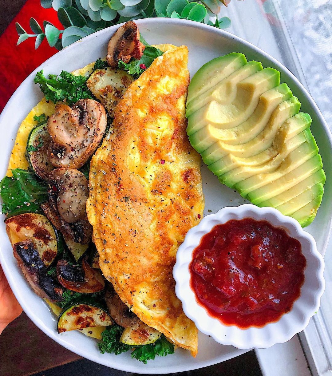 Savory Omelet with Vegetables and Avocado Side