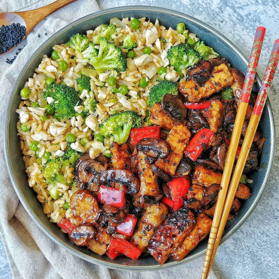 Sweet Chili Tempeh with Vegetable Fried Rice