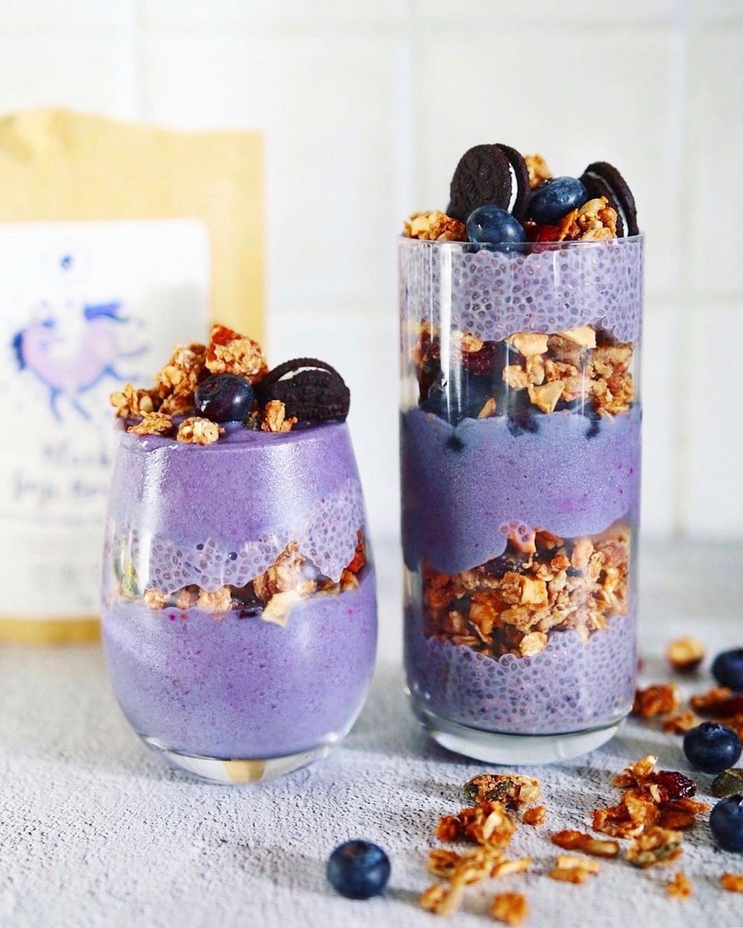 Layered Black Goji Berry Chia Pudding Smoothie