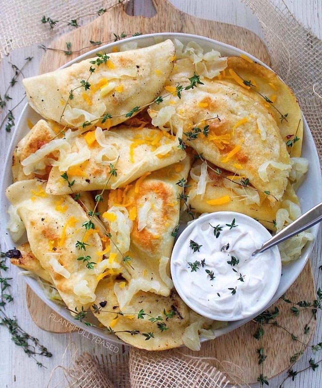 Vegan Pierogi Stuffed with Potato and Cheddar