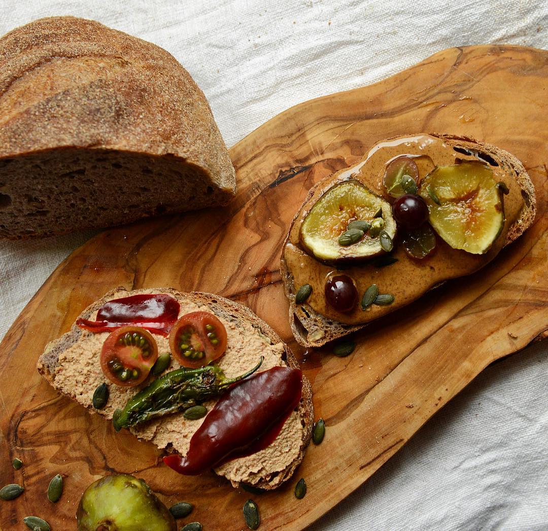 Walnut Sourdough Toast with Savory Olive Spread and Sweet Fruits