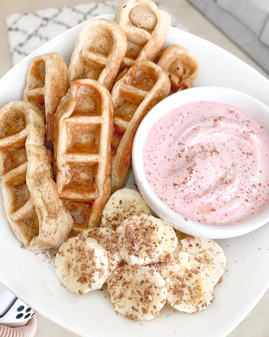 Waffle Sticks with Yogurt Dip and Banana Slices