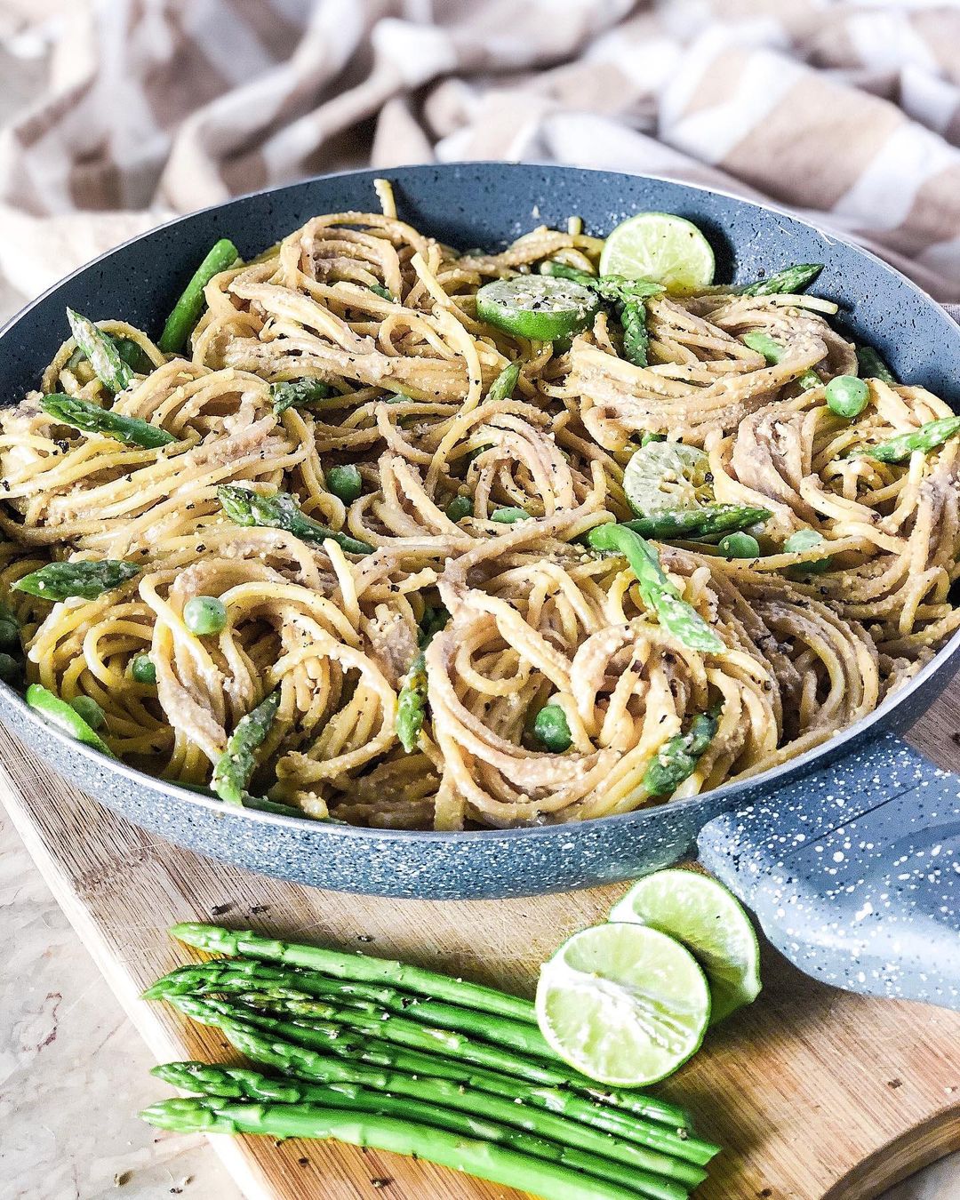 Creamy Vegan Asparagus Pasta with Lime Garlic Sauce