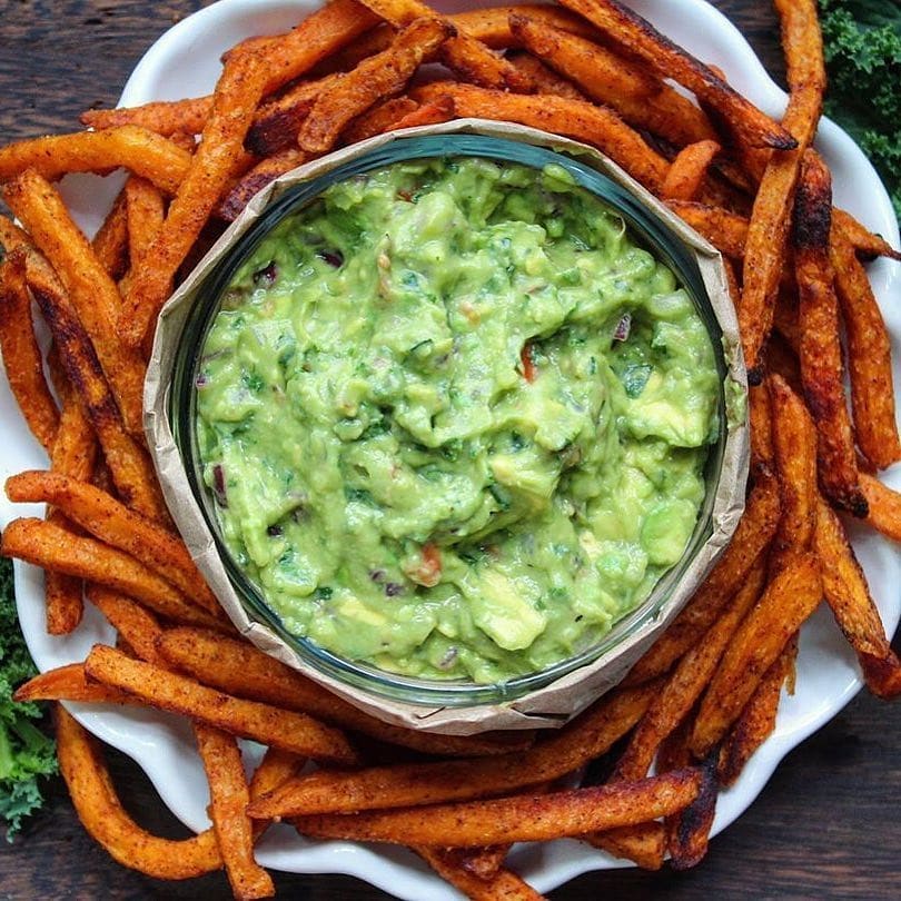 Kale Guacamole with Sweet Fries