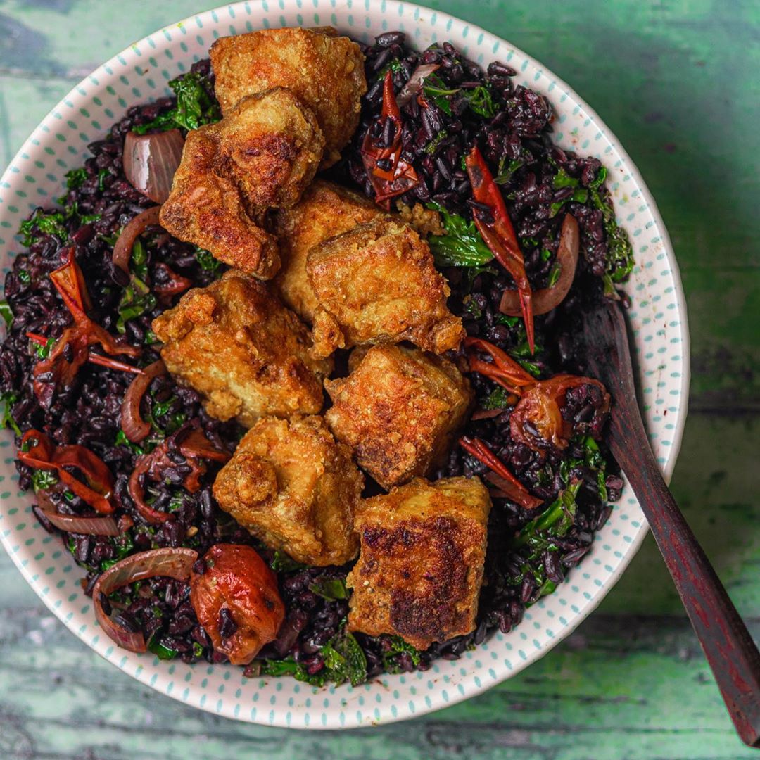Balsamic Black Rice with Crispy Tofu