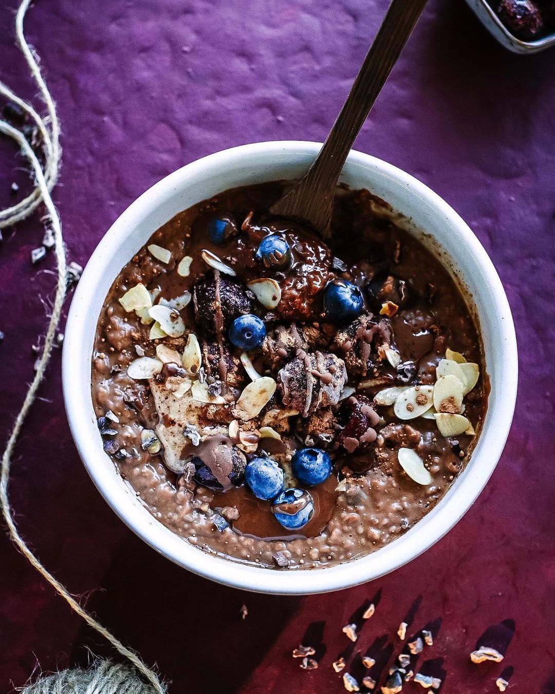 Chocolate Cherry Porridge with Toppings