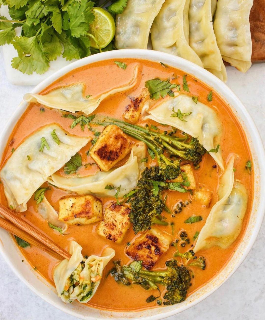 Creamy Red Curry W/ Veggie Gyozas