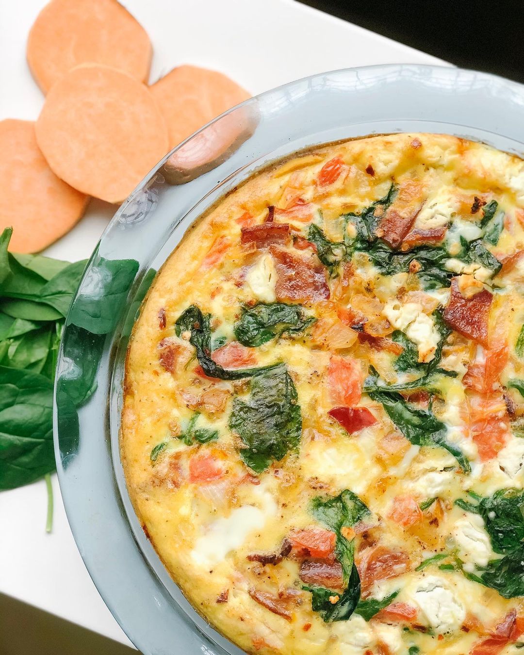 Sweet Potato Crust Quiche with Spinach and Bacon