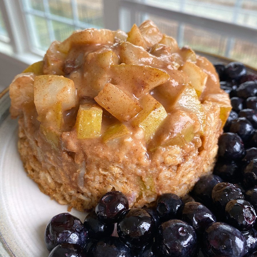 Upside down pear baked oats