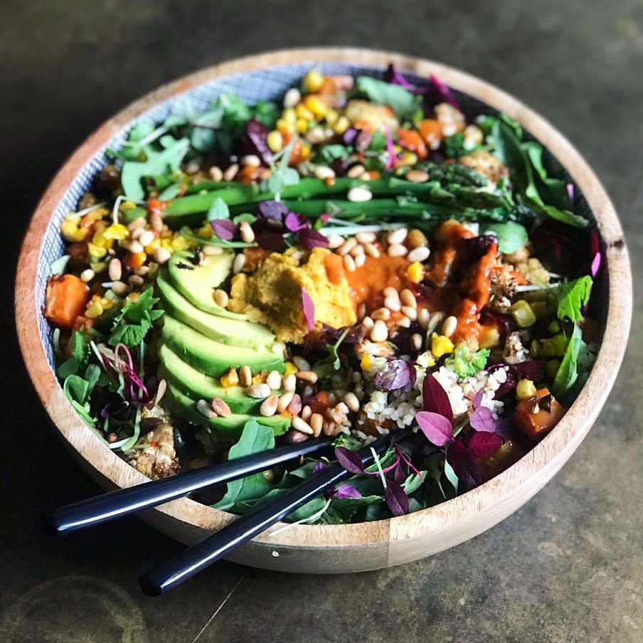 Rainbow Bowl with Roasted Veggies and Hummus