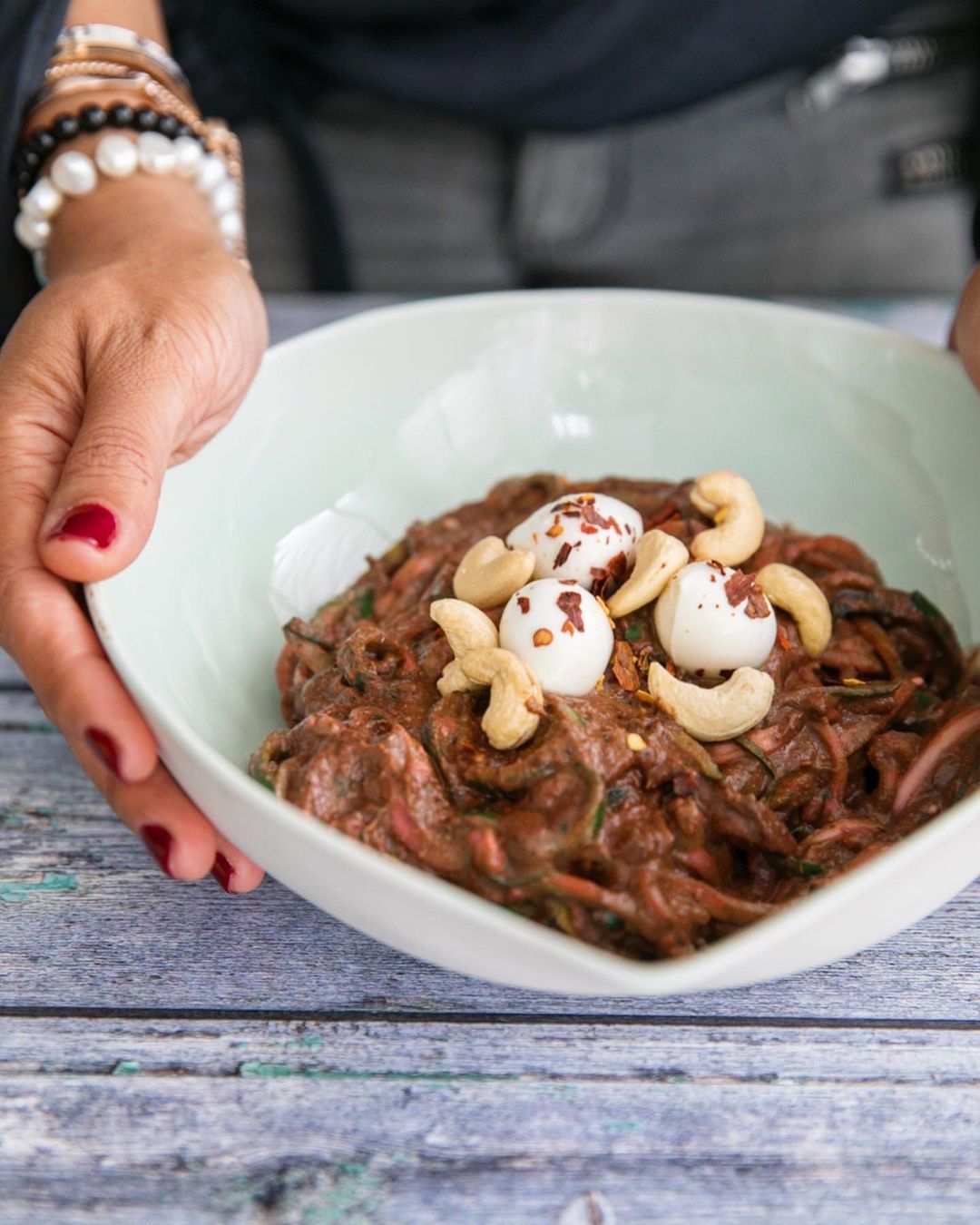 Beetroot Cashew Sauce Courgetti