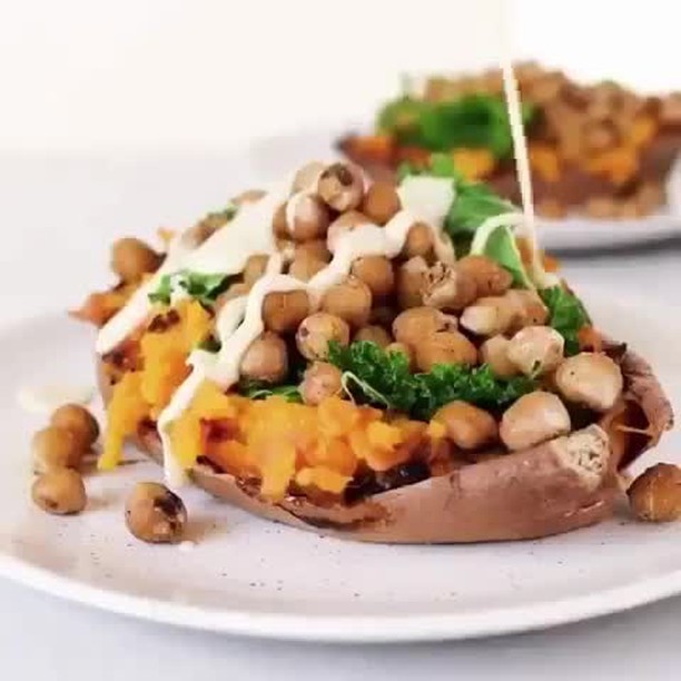 Loaded Sweet Potatoes with Chickpeas and Kale