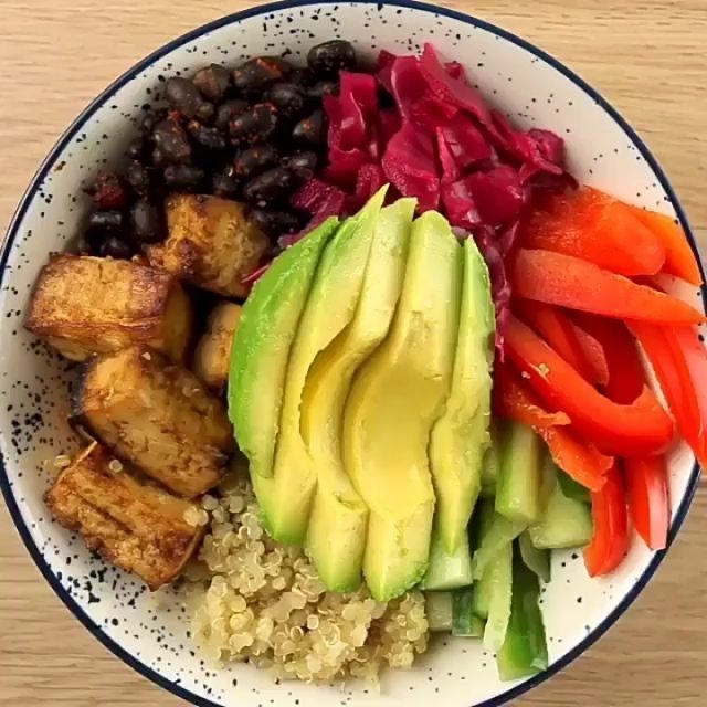 Vegan Protein Buddha Bowl with Tofu and Quinoa