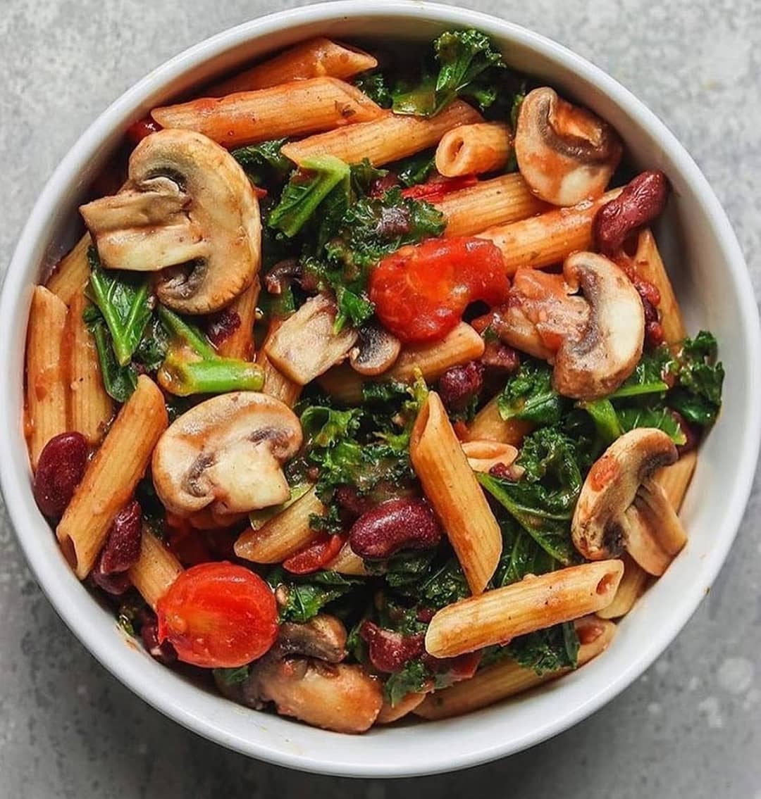 Creamy Tomato Pasta with Mushrooms and Kale