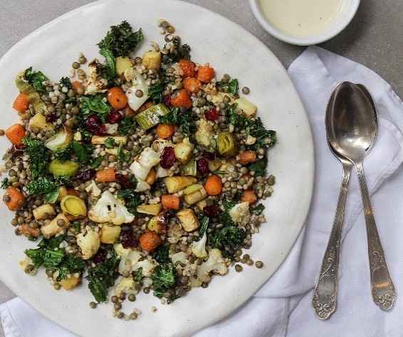 Leftover Roast Vegetable Grain Salad with Tahini Dressing