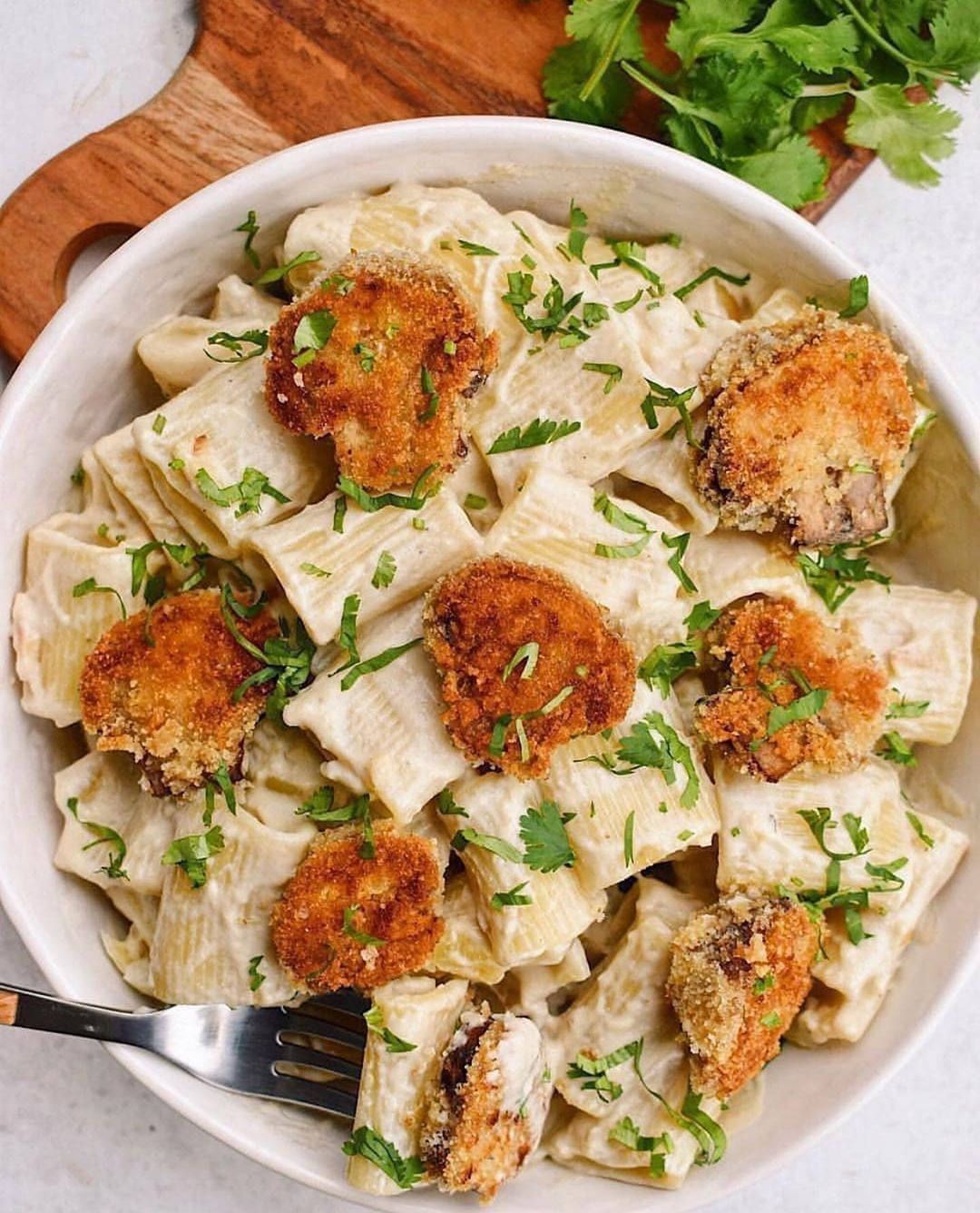 Crispy Mushroom Vegan Alfredo Pasta
