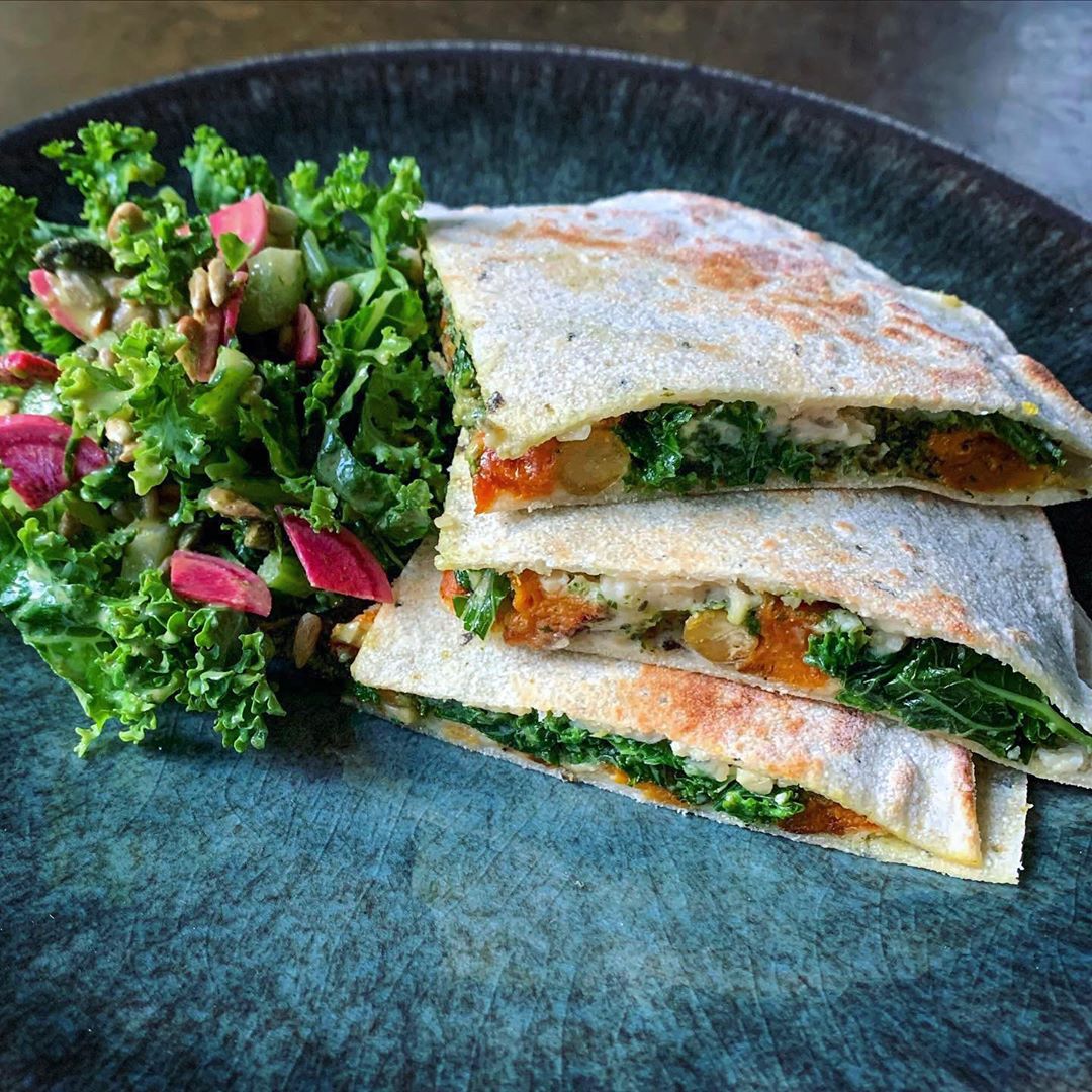 Creamy kale and sweet potato quesadilla
