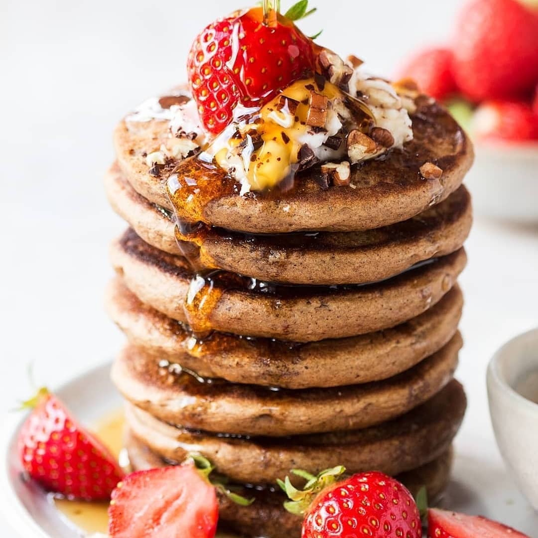 Buckwheat Pancakes with Maple Syrup and Fruit