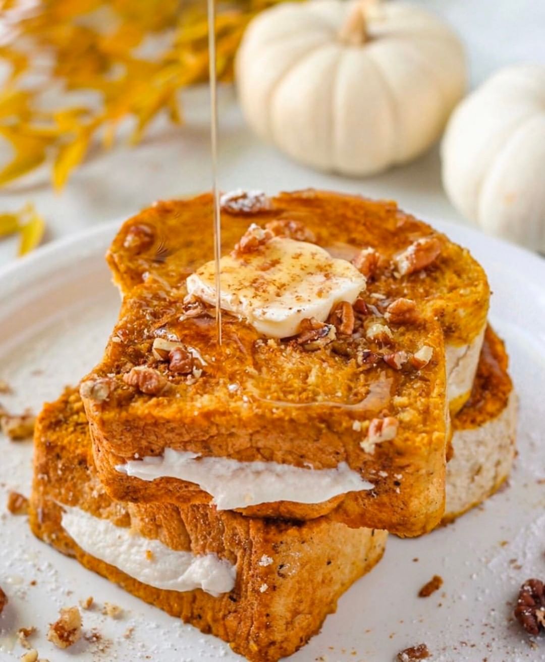 Vegan Pumpkin Cream Cheese Stuffed French Toast