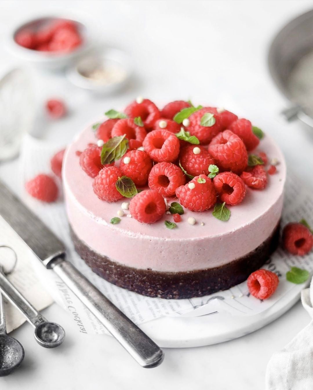 Vegan Raw Brownie Raspberry Ice Cream Cake