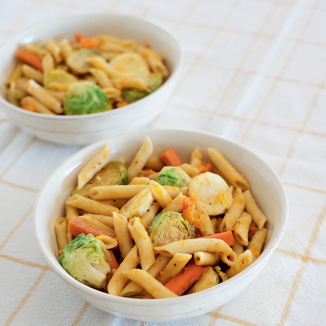 Pumpkin Maple-Glazed Penne with Roasted Fall Vegetables